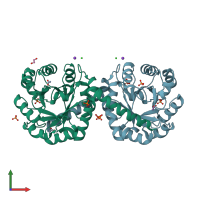 PDB entry 6bma coloured by chain, front view.
