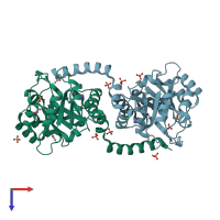 PDB entry 6bma coloured by chain, top view.