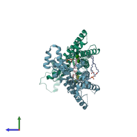 PDB entry 6bms coloured by chain, side view.