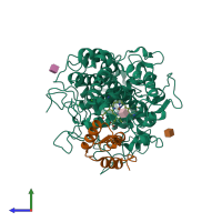 PDB entry 6bmt coloured by chain, side view.