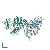 PDB entry 6bmu coloured by chain, front view.