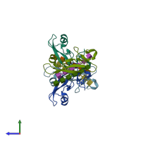 PDB entry 6bn0 coloured by chain, side view.