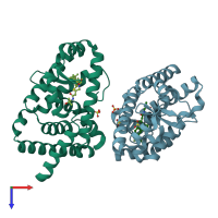 PDB entry 6bn6 coloured by chain, top view.