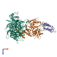 PDB entry 6bn7 coloured by chain, top view.