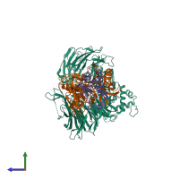 PDB entry 6bn8 coloured by chain, side view.