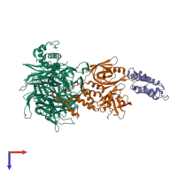 PDB entry 6bn8 coloured by chain, top view.