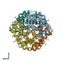 PDB entry 6bnr coloured by chain, side view.