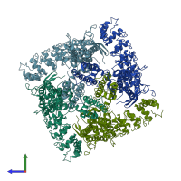 PDB entry 6bob coloured by chain, side view.