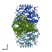 PDB entry 6boj coloured by chain, side view.