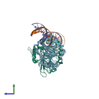 PDB entry 6boq coloured by chain, side view.