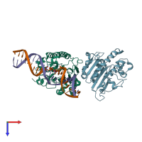 PDB entry 6bos coloured by chain, top view.