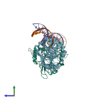 PDB entry 6bot coloured by chain, side view.
