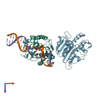 PDB entry 6bot coloured by chain, top view.