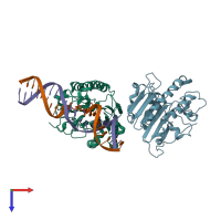 PDB entry 6bou coloured by chain, top view.