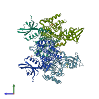 PDB entry 6bp0 coloured by chain, side view.