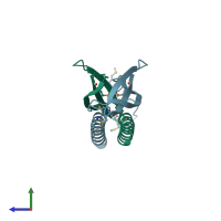 PDB entry 6bp6 coloured by chain, side view.