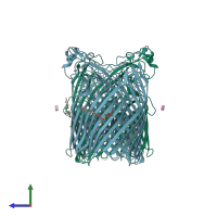 PDB entry 6bpm coloured by chain, side view.
