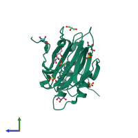 PDB entry 6bpx coloured by chain, side view.