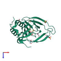 PDB entry 6bpx coloured by chain, top view.
