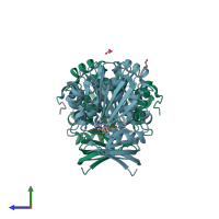 PDB entry 6bq5 coloured by chain, side view.