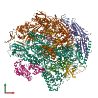 PDB entry 6bqf coloured by chain, front view.