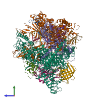 PDB entry 6bqf coloured by chain, side view.