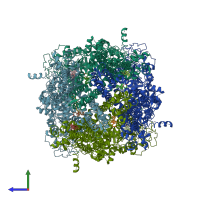 PDB entry 6bqv coloured by chain, side view.
