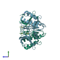 PDB entry 6brc coloured by chain, side view.