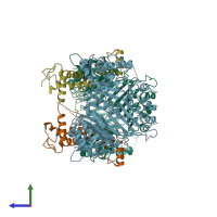 PDB entry 6bro coloured by chain, side view.