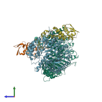 PDB entry 6brp coloured by chain, side view.