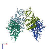 PDB entry 6bru coloured by chain, top view.