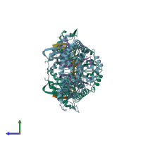 PDB entry 6bs1 coloured by chain, side view.