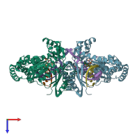 PDB entry 6bs1 coloured by chain, top view.