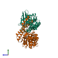 PDB entry 6bs5 coloured by chain, side view.