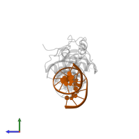 DNA (5'-D(P*TP*GP*CP*AP*AP*AP*TP*GP*TP*AP*CP*TP*AP*GP*CP*T)-3') in PDB entry 6bsf, assembly 1, side view.