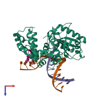 PDB entry 6bte coloured by chain, top view.