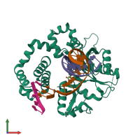 PDB entry 6btf coloured by chain, front view.