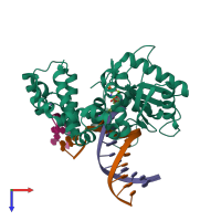 PDB entry 6btf coloured by chain, top view.