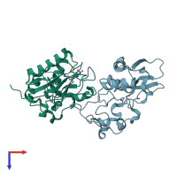 PDB entry 6btn coloured by chain, top view.