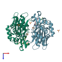 PDB entry 6bu3 coloured by chain, top view.