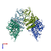 PDB entry 6bu6 coloured by chain, top view.