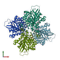 PDB entry 6bum coloured by chain, front view.