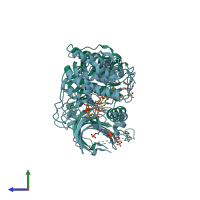 PDB entry 6buu coloured by chain, side view.