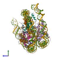 PDB entry 6buz coloured by chain, side view.