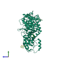 PDB entry 6bv6 coloured by chain, side view.