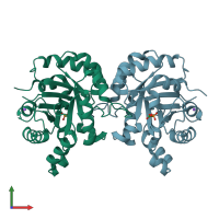 PDB entry 6bve coloured by chain, front view.