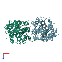 PDB entry 6bve coloured by chain, top view.