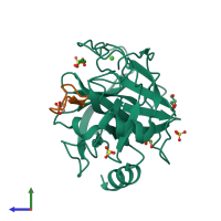 PDB entry 6bvh coloured by chain, side view.
