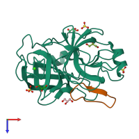 PDB entry 6bvh coloured by chain, top view.