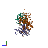 PDB entry 6bvm coloured by chain, side view.